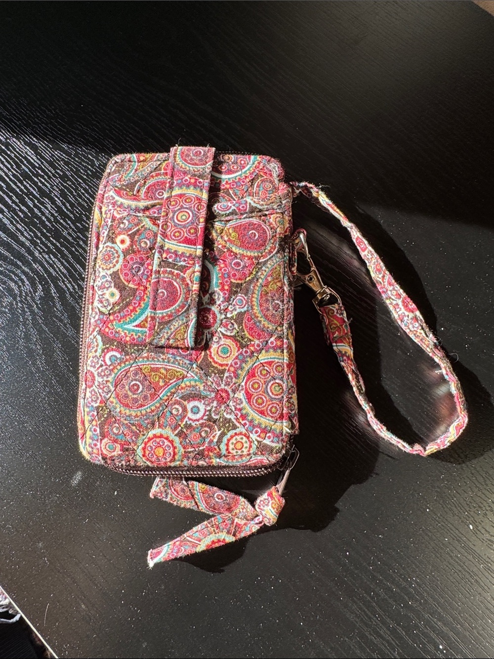 Vera Bradley Paisley Wristlet in Pink, Red, Teal & Orange